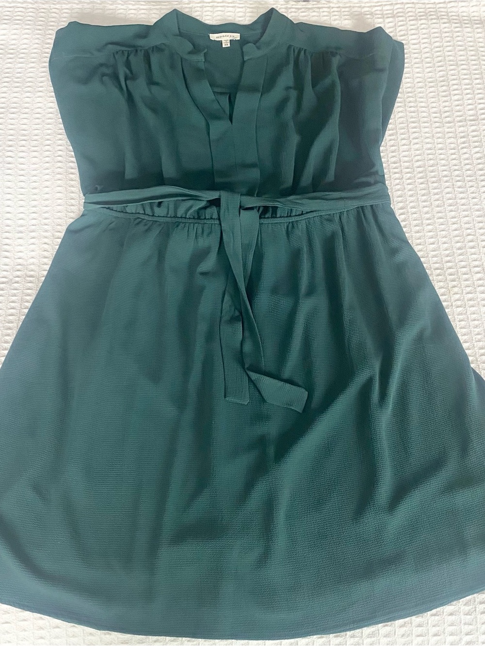 Monteau Forest Green Short Sleeve Tie-Waist Mini Dress 3X